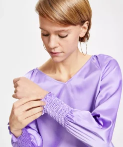 Bar III Women's Long-Sleeve V-Neck Blouse, Created For Macy's -CeCe cloth-shop 23033325 fpx