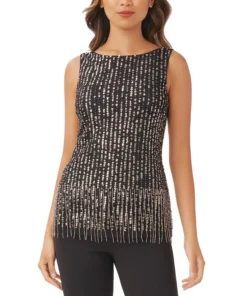 Adrianna Papell Women's Beaded Sleeveless Boat-Neck Top