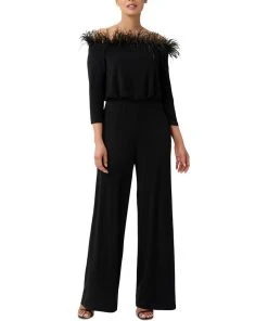 Adrianna Papell Women's Feather-Trim Wide-Leg Jumpsuit