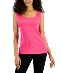 Karen Scott Quare-Neck Cotton Tank Top, Created For Macy's -CeCe cloth-shop 23034882 fpx
