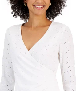 Kasper Women's Faux-Wrap 3/4-Sleeve Eyelet Top -CeCe cloth-shop 23035292 fpx