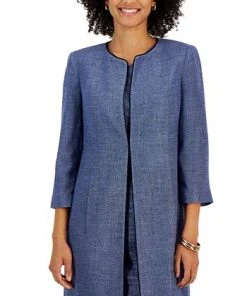 Kasper Women's Collarless 3/4-Sleeve Tweed Topper Jacket -CeCe cloth-shop 23035434 fpx