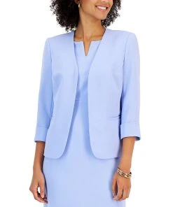 Kasper Women's Stretch Crepe Open-Front Roll-Sleeve Jacket