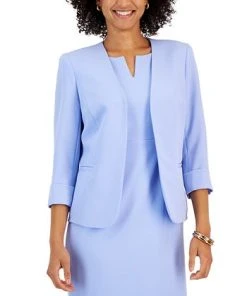 Kasper Women's Stretch Crepe Open-Front Roll-Sleeve Jacket -CeCe cloth-shop 23035453 fpx