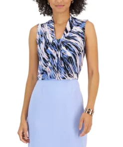 Kasper Women's Printed Sleeveless Twisted-Neck Top -CeCe cloth-shop 23035471 fpx