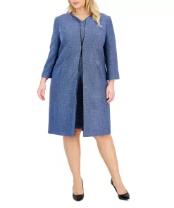 Kasper Plus Size Collarless 3/4-Sleeve Tweed Topper Jacket -CeCe cloth-shop 23045975 fpx