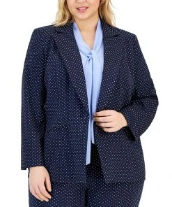 Kasper Plus Size Stretch Jacquard Dot-Print Blazer