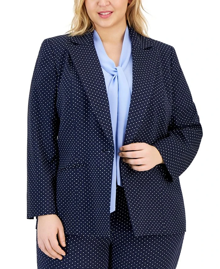 Kasper Plus Size Stretch Jacquard Dot-Print Blazer 1 Kasper Plus Size Stretch Jacquard Dot-Print Blazer