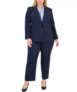 Kasper Plus Size Stretch Jacquard Dot-Print Blazer 6 Kasper Plus Size Stretch Jacquard Dot-Print Blazer -CeCe cloth-shop 23045979 fpx