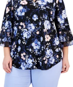 Kasper Plus Size Floral V-Neck Flutter-Sleeve Top -CeCe cloth-shop 23045987 fpx