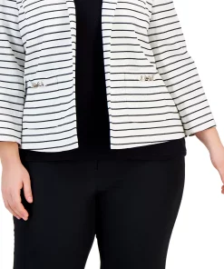 Kasper Plus Size Collarless Striped Open-Front Jacket -CeCe cloth-shop 23046025 fpx