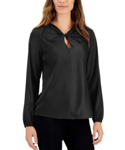 Kasper Women's Twisted Keyhole-Neck Long-Sleeve Top