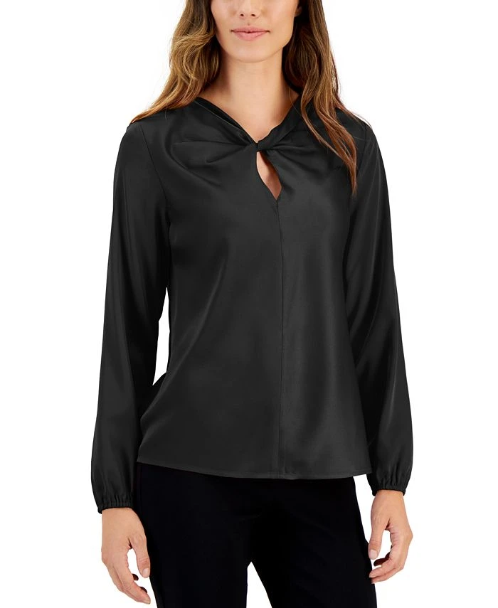 Kasper Women's Twisted Keyhole-Neck Long-Sleeve Top 1 Kasper Women's Twisted Keyhole-Neck Long-Sleeve Top