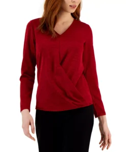 Alfani Women's Metallic Wrap-Front Knit Top, Created For Macy's 7 Alfani Women's Metallic Wrap-Front Knit Top, Created For Macy's -CeCe cloth-shop 23087402 fpx