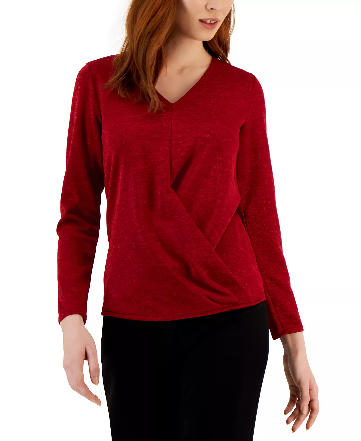 Alfani Women's Metallic Wrap-Front Knit Top, Created For Macy's 4 Alfani Women's Metallic Wrap-Front Knit Top, Created For Macy's - Image 4