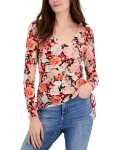 INC International Concepts Women's Printed Mesh Side-Tie Top, Created For Macy's
