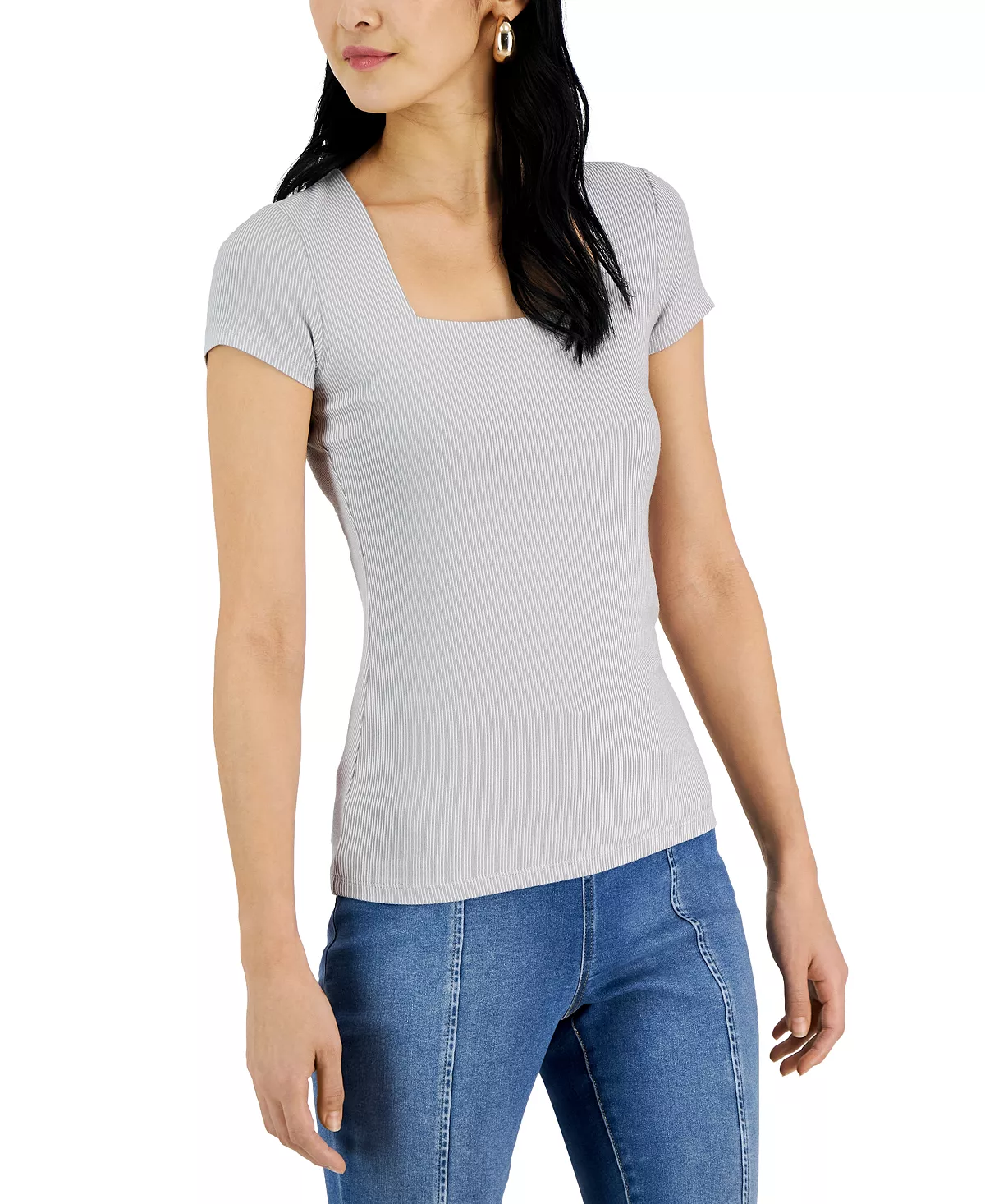INC International Concepts Women's Ribbed Square-Neck T-Shirt, Created For Macy's 6 INC International Concepts Women's Ribbed Square-Neck T-Shirt, Created For Macy's - Image 6