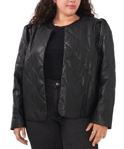 Vince Camuto Plus Size Quilted Faux-Leather Jacket