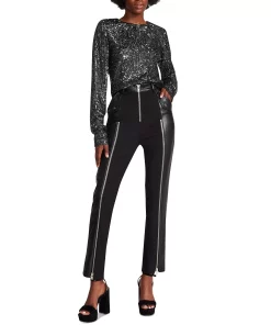 Steve Madden Women's Carson Mixed-Media Zipper-Trim Pants -CeCe cloth-shop 23136863 fpx