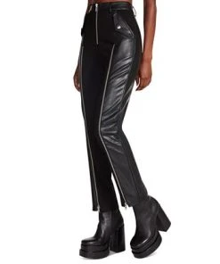 Steve Madden Women's Carson Mixed-Media Zipper-Trim Pants -CeCe cloth-shop 23136867 fpx