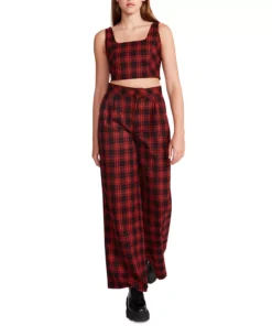 Steve Madden Women's Isabella Plaid Wide-Leg Pants -CeCe cloth-shop 23136874 fpx