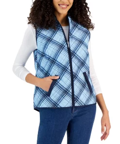Karen Scott Women's Plaid Sleeveless Puffer Vest, Created For Macy's -CeCe cloth-shop 23136930 fpx