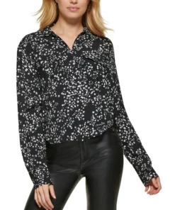 DKNY Jeans Women's Star-Print Button-Front High-Low Top