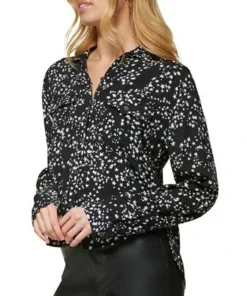 DKNY Jeans Women's Star-Print Button-Front High-Low Top -CeCe cloth-shop 23139157 fpx