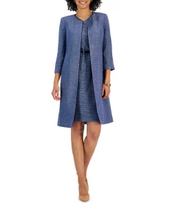 Kasper Women's Collarless 3/4-Sleeve Tweed Topper Jacket -CeCe cloth-shop 23147216 fpx