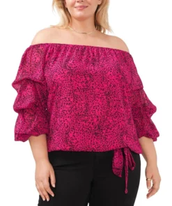 Vince Camuto Plus Size Off-The-Shoulder Bubble-Sleeve Printed Blouse