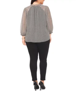 Vince Camuto Plus Size Printed Split-Neck Peasant Top -CeCe cloth-shop 23149459 fpx