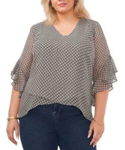 Vince Camuto Plus Size Flutter-Sleeve Crossover Top