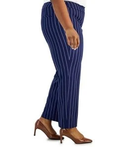 Kasper Plus Size Pinstriped Mid-Rise Straight-Leg Pants -CeCe cloth-shop 23149505 fpx