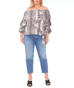 Vince Camuto Plus Size Snakeskin-Print Off-The-Shoulder Bubble-Sleeve Top 6 Vince Camuto Plus Size Snakeskin-Print Off-The-Shoulder Bubble-Sleeve Top -CeCe cloth-shop 23149699 fpx