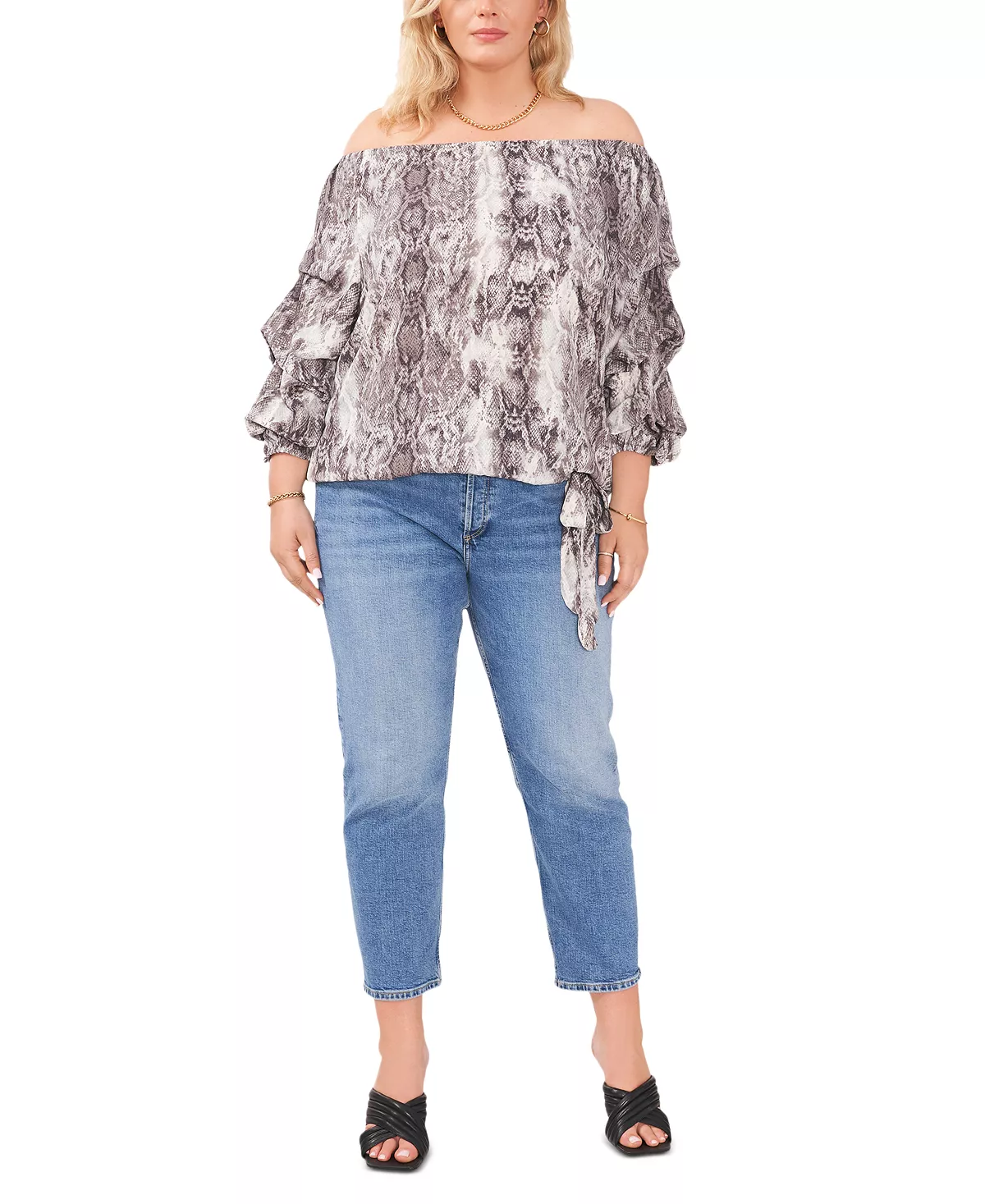Vince Camuto Plus Size Snakeskin-Print Off-The-Shoulder Bubble-Sleeve Top 3 Vince Camuto Plus Size Snakeskin-Print Off-The-Shoulder Bubble-Sleeve Top - Image 3