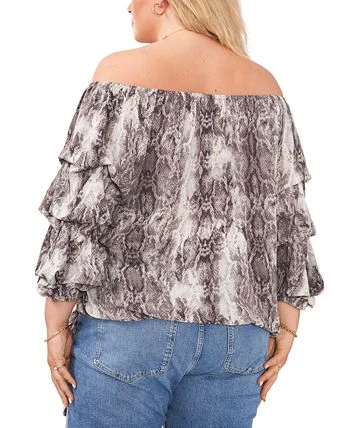 Vince Camuto Plus Size Snakeskin-Print Off-The-Shoulder Bubble-Sleeve Top 2 Vince Camuto Plus Size Snakeskin-Print Off-The-Shoulder Bubble-Sleeve Top - Image 2