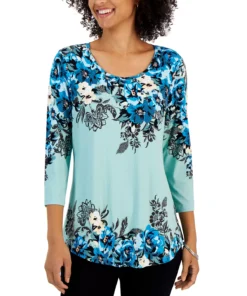 JM Collection Women's Floral Escapade Printed Knit Top, Created For Macy's -CeCe cloth-shop 23149969 fpx