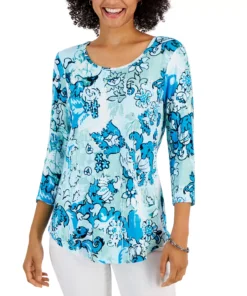 JM Collection Women's Washed Tapestry Floral-Print Top, Created For Macy's -CeCe cloth-shop 23150055 fpx