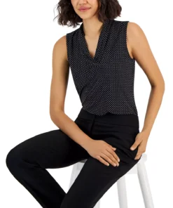 Anne Klein Women's Triple-Pleat Sleeveless V-Neck Blouse -CeCe cloth-shop 23151144 fpx