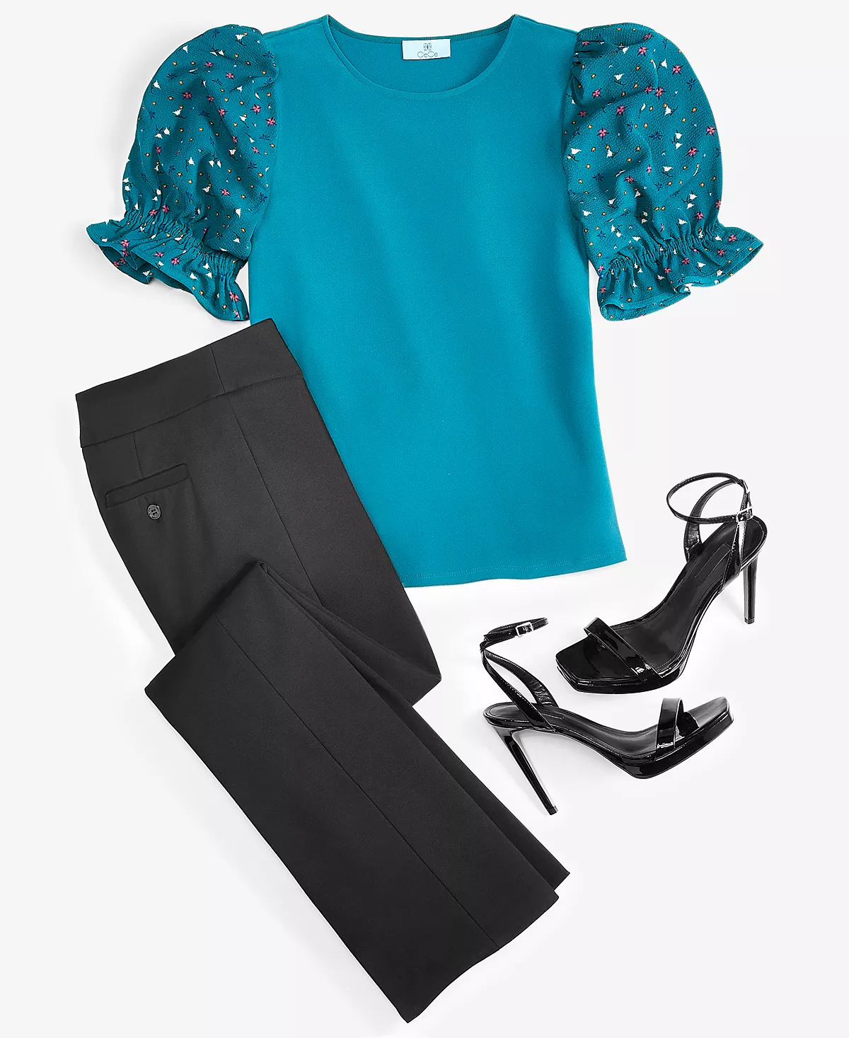 CeCe Women's Mixed Media Puff Sleeve Top 4 CeCe Women's Mixed Media Puff Sleeve Top - Image 4