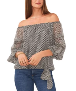 Vince Camuto Women's Printed Off-the-Shoulder Bubble-Sleeve Blouse