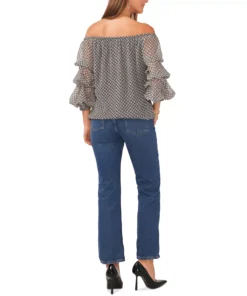Vince Camuto Women's Printed Off-the-Shoulder Bubble-Sleeve Blouse -CeCe cloth-shop 23186076 fpx