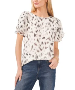 Vince Camuto Women's Printed Crewneck Petal-Sleeve Blouse