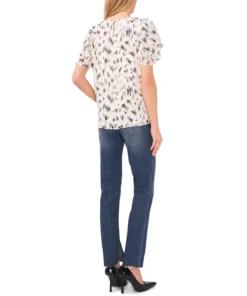 Vince Camuto Women's Printed Crewneck Petal-Sleeve Blouse -CeCe cloth-shop 23186101 fpx