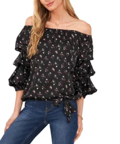 Vince Camuto Women's Printed Off-the-Shoulder Bubble-Sleeve Blouse