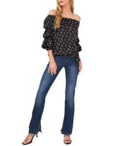 Vince Camuto Women's Printed Off-the-Shoulder Bubble-Sleeve Blouse -CeCe cloth-shop 23186181 fpx