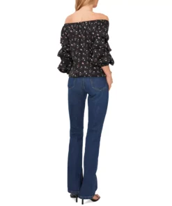 Vince Camuto Women's Printed Off-the-Shoulder Bubble-Sleeve Blouse -CeCe cloth-shop 23186182 fpx