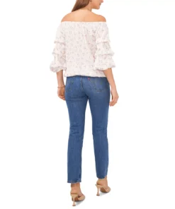 Vince Camuto Women's Printed Off-the-Shoulder Bubble-Sleeve Blouse -CeCe cloth-shop 23186187 fpx