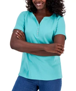 Karen Scott Hort Sleeve Henley Top, Created For Macy's 37 Karen Scott Hort Sleeve Henley Top, Created For Macy's -CeCe cloth-shop 23186903 fpx