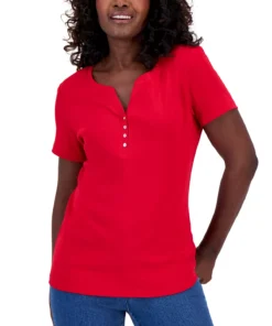 Karen Scott Hort Sleeve Henley Top, Created For Macy's 28 Karen Scott Hort Sleeve Henley Top, Created For Macy's -CeCe cloth-shop 23186907 fpx